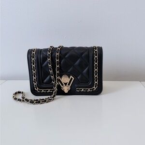 Valentino Orlandi Black Quilted Crossbody Bag with Gold Chain